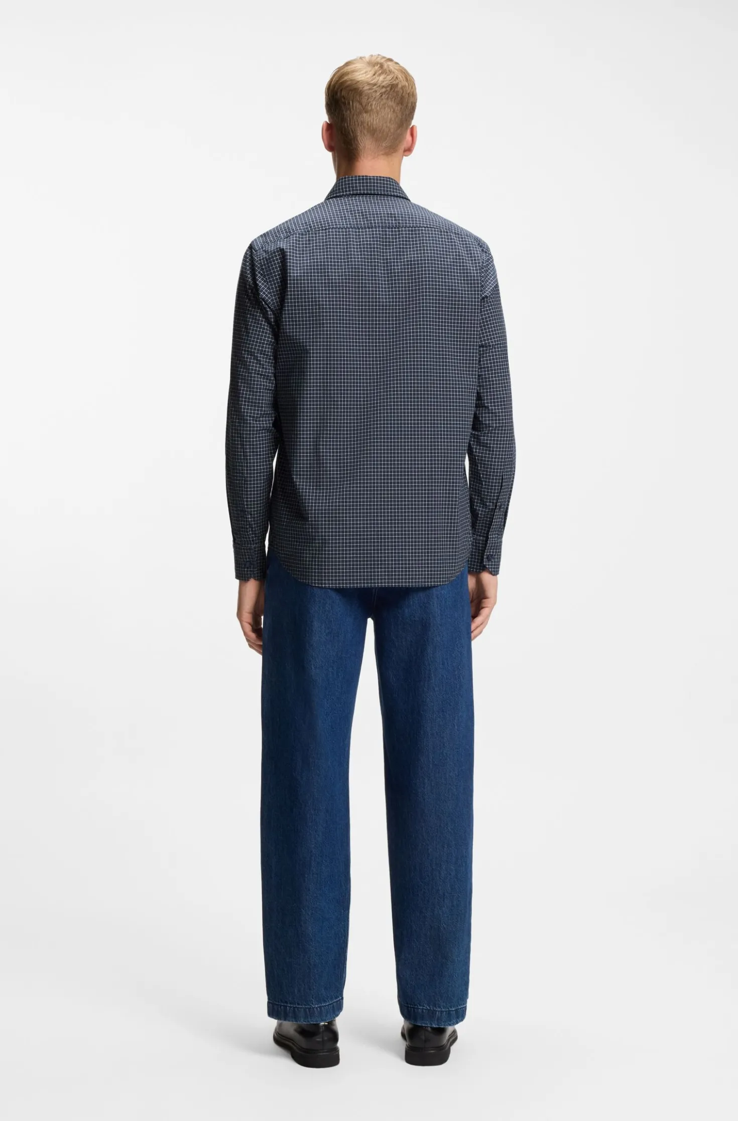 Regular-fit shirt in checked stretch-cotton dobby