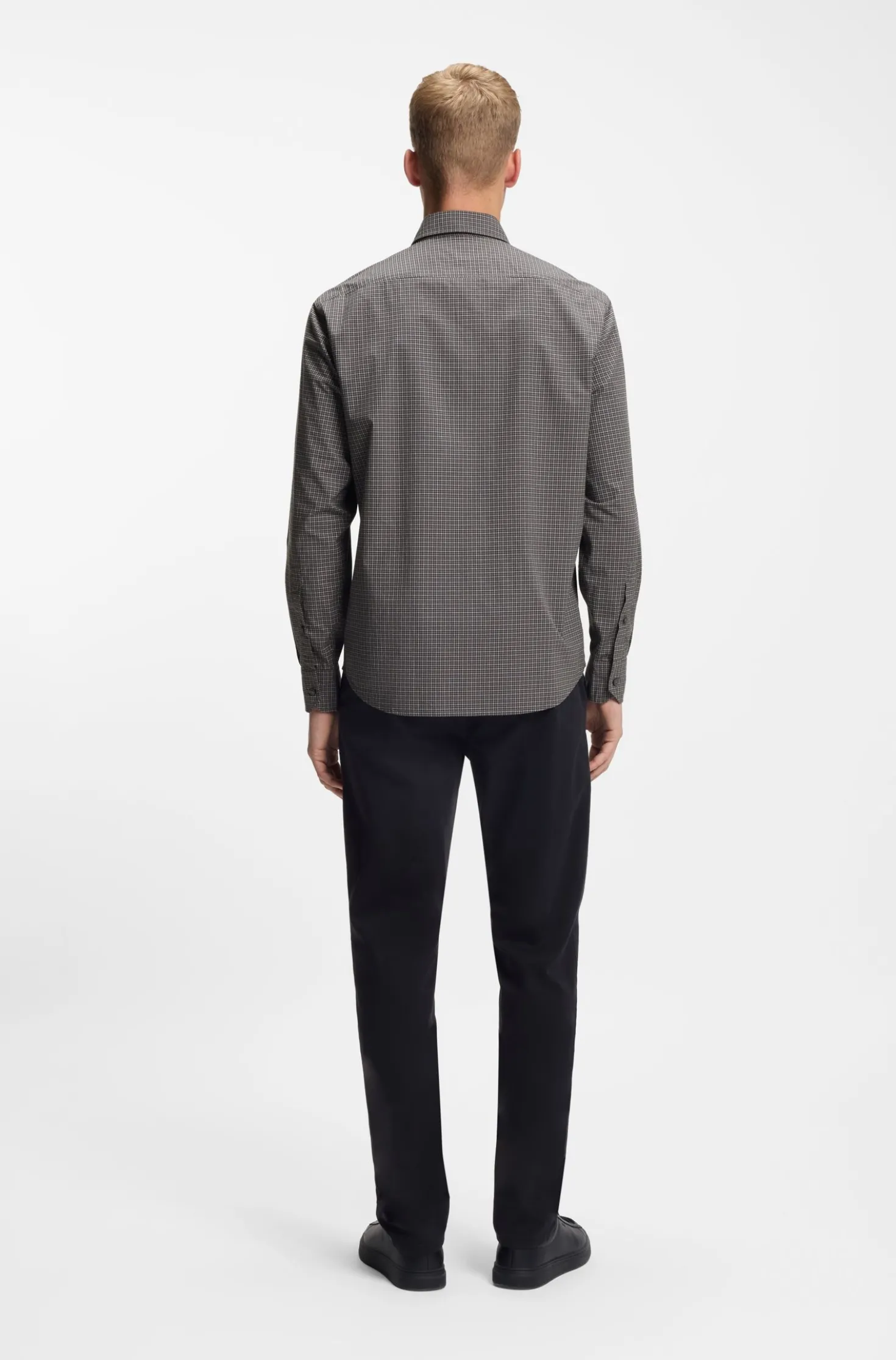 Regular-fit shirt in checked stretch-cotton dobby