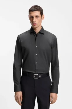 Regular-fit shirt in easy-iron stretch-cotton twill