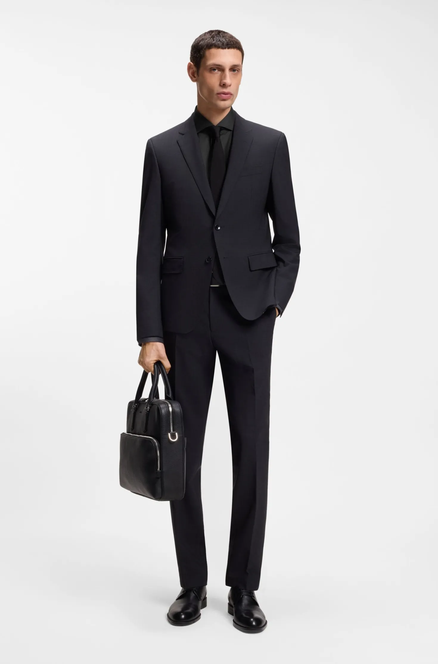 Regular-fit shirt in easy-iron stretch-cotton twill