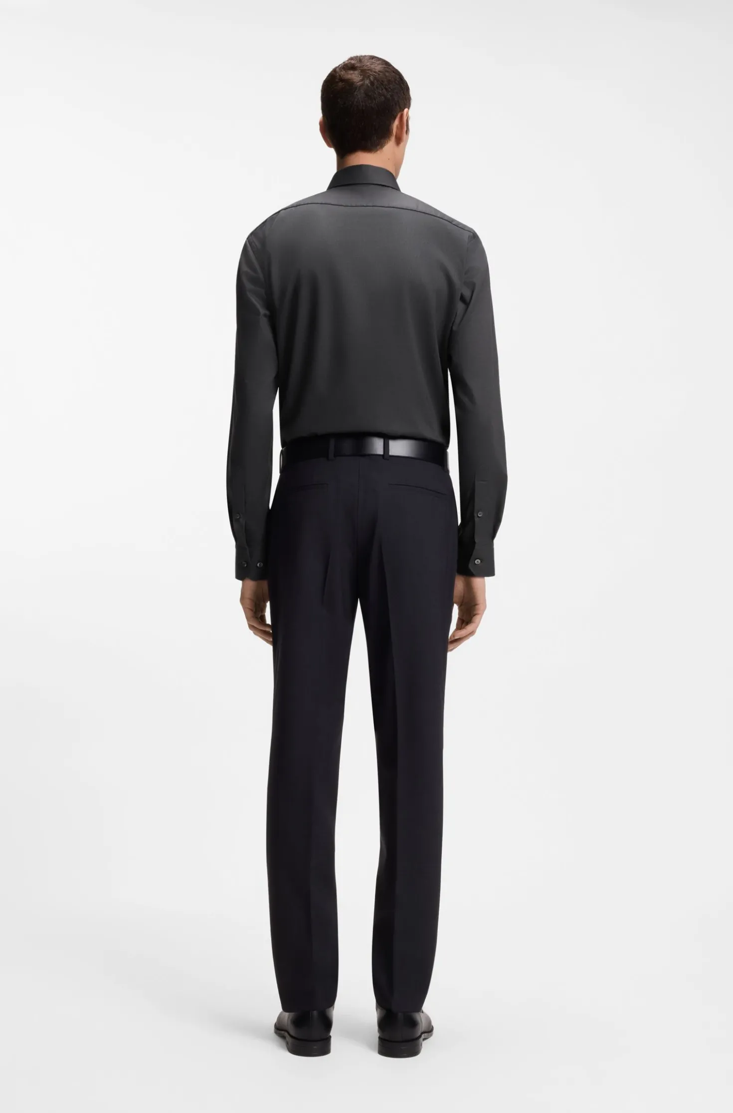 Regular-fit shirt in easy-iron stretch-cotton twill