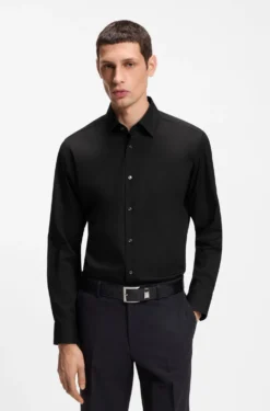 Regular-fit shirt in easy-iron stretch-cotton poplin