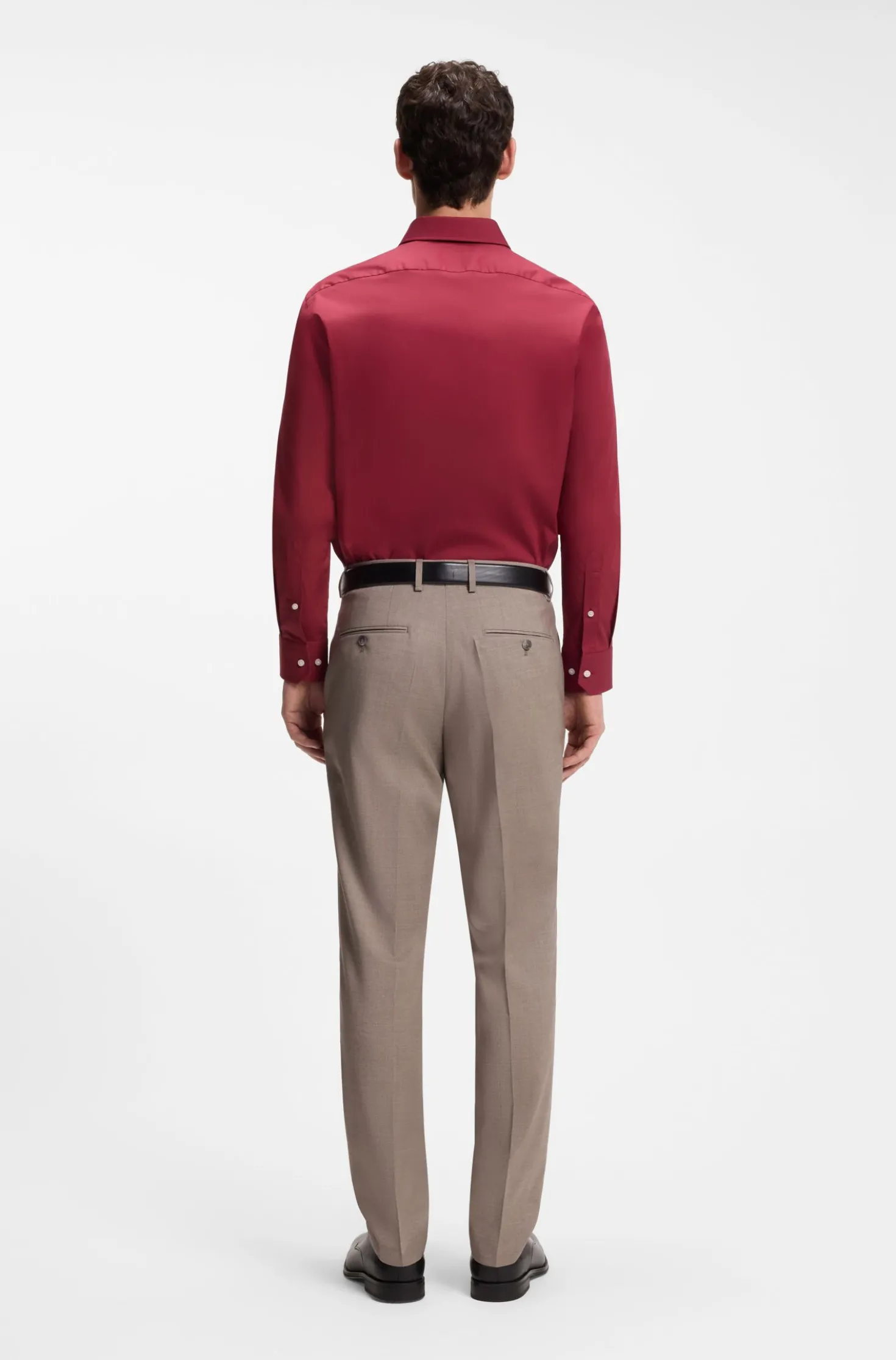 Regular-fit shirt in easy-iron stretch-cotton poplin