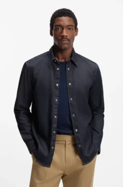 Regular-fit shirt in indigo stretch denim