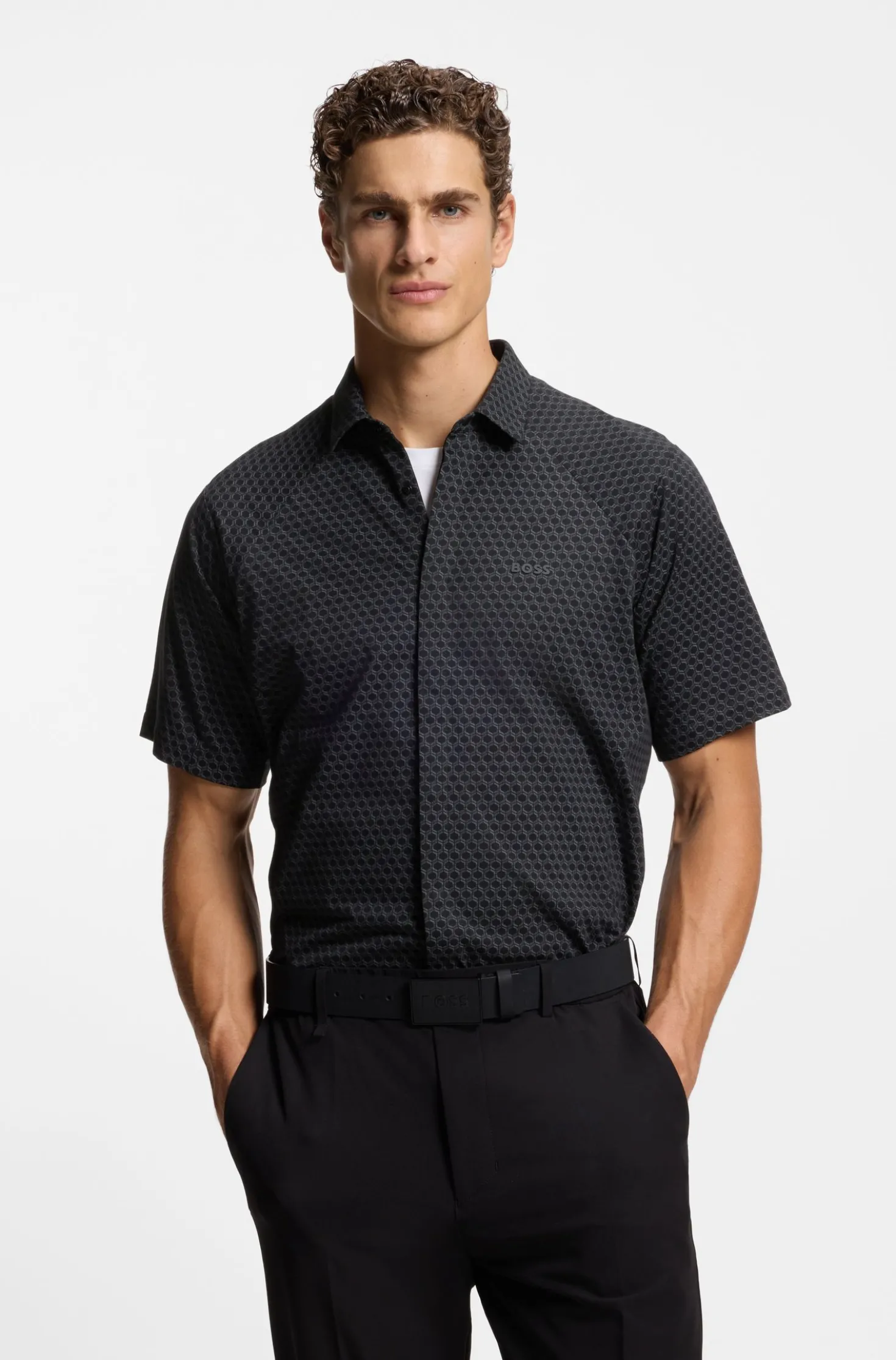 Regular-fit shirt in knitted cotton piqué