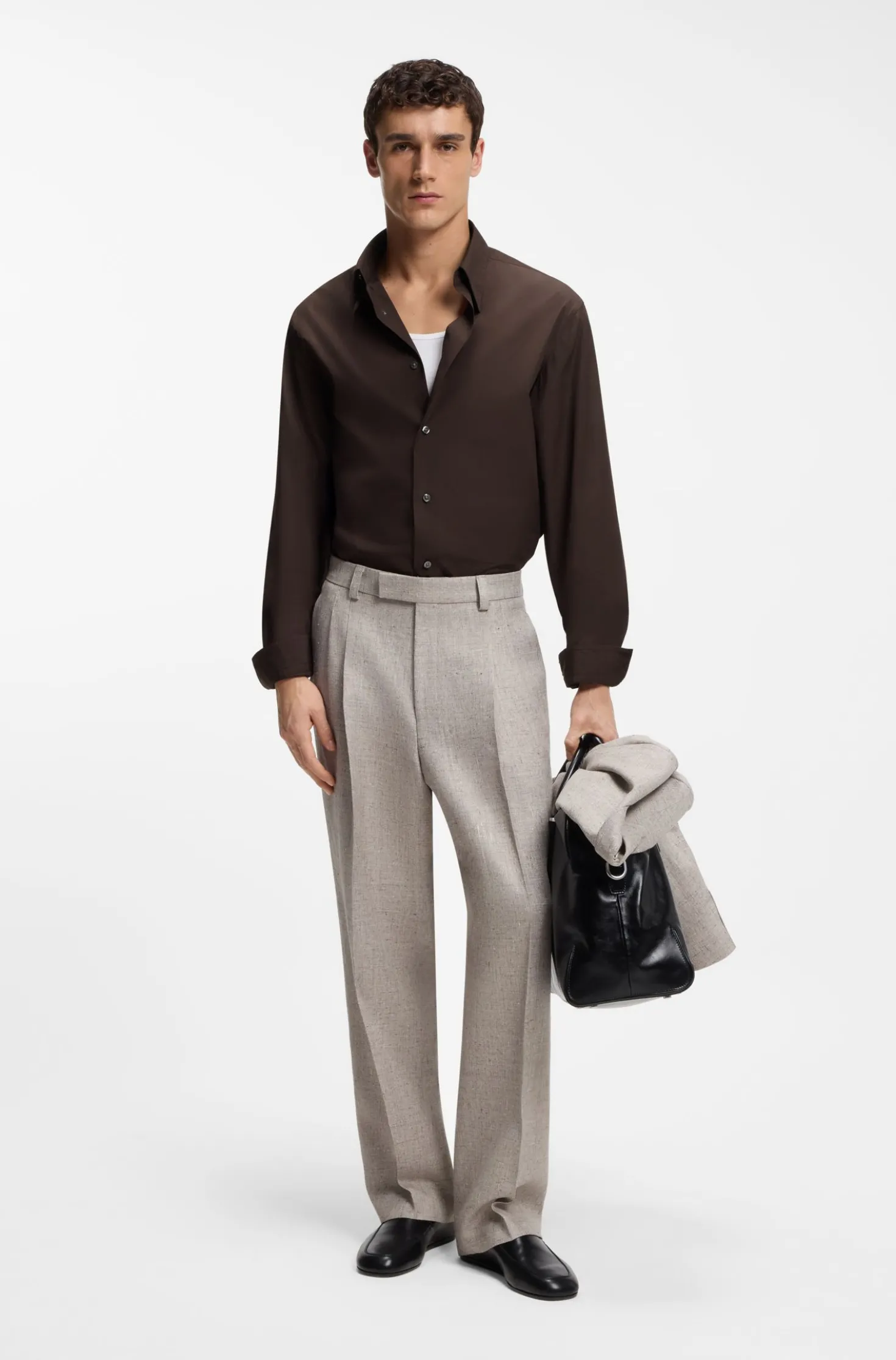 Regular-fit shirt in lightweight merino wool