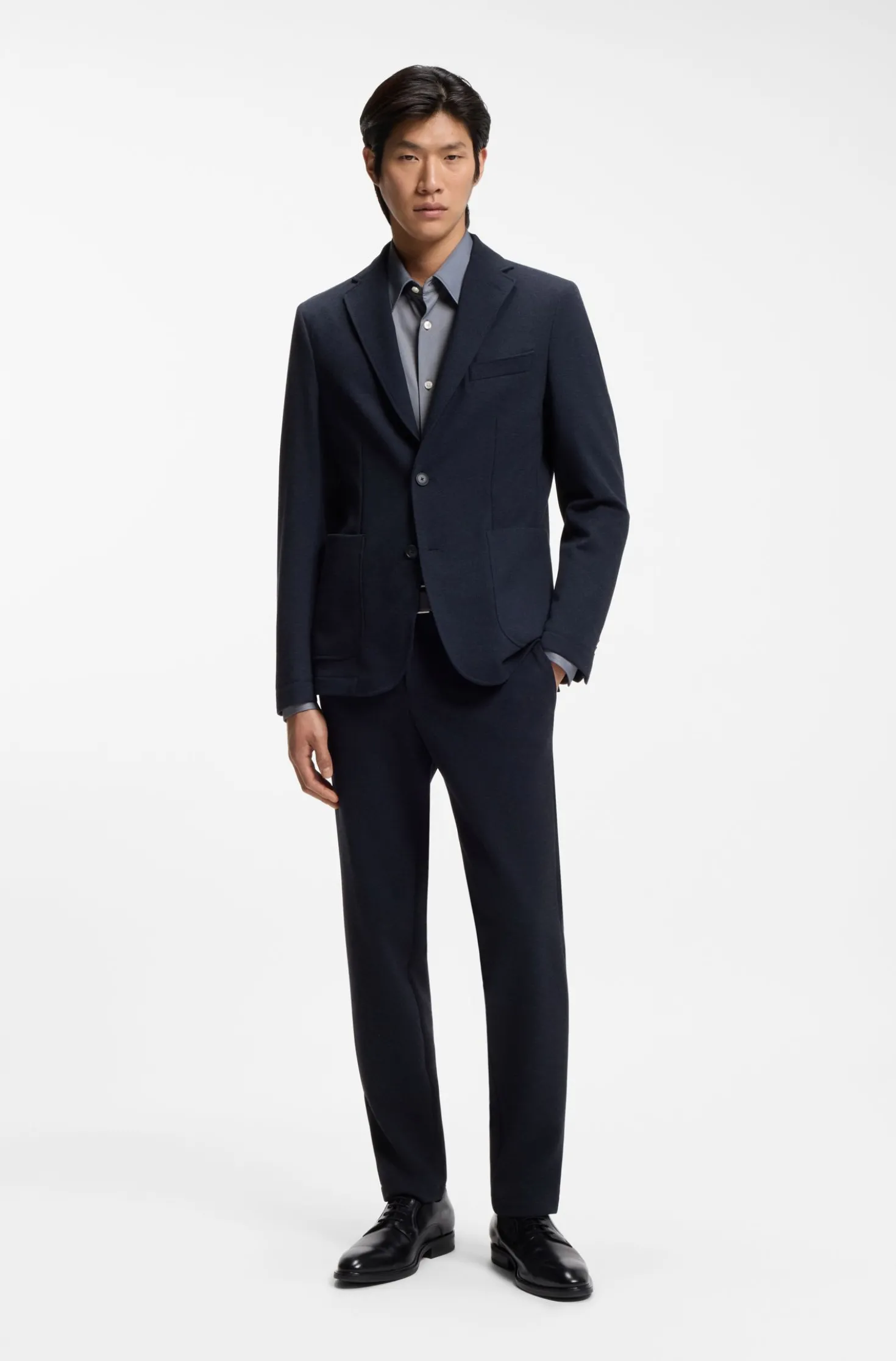 Regular-fit shirt in performance-stretch Oxford jersey