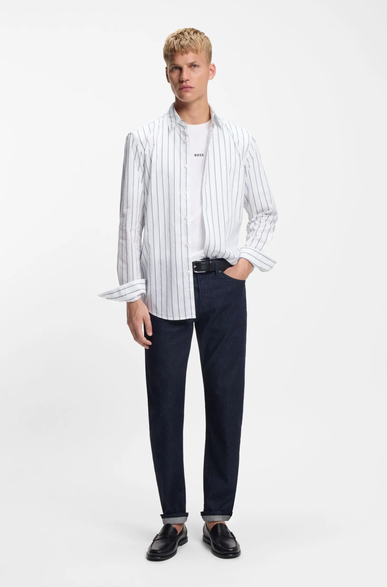 Regular-fit shirt in printed cotton poplin