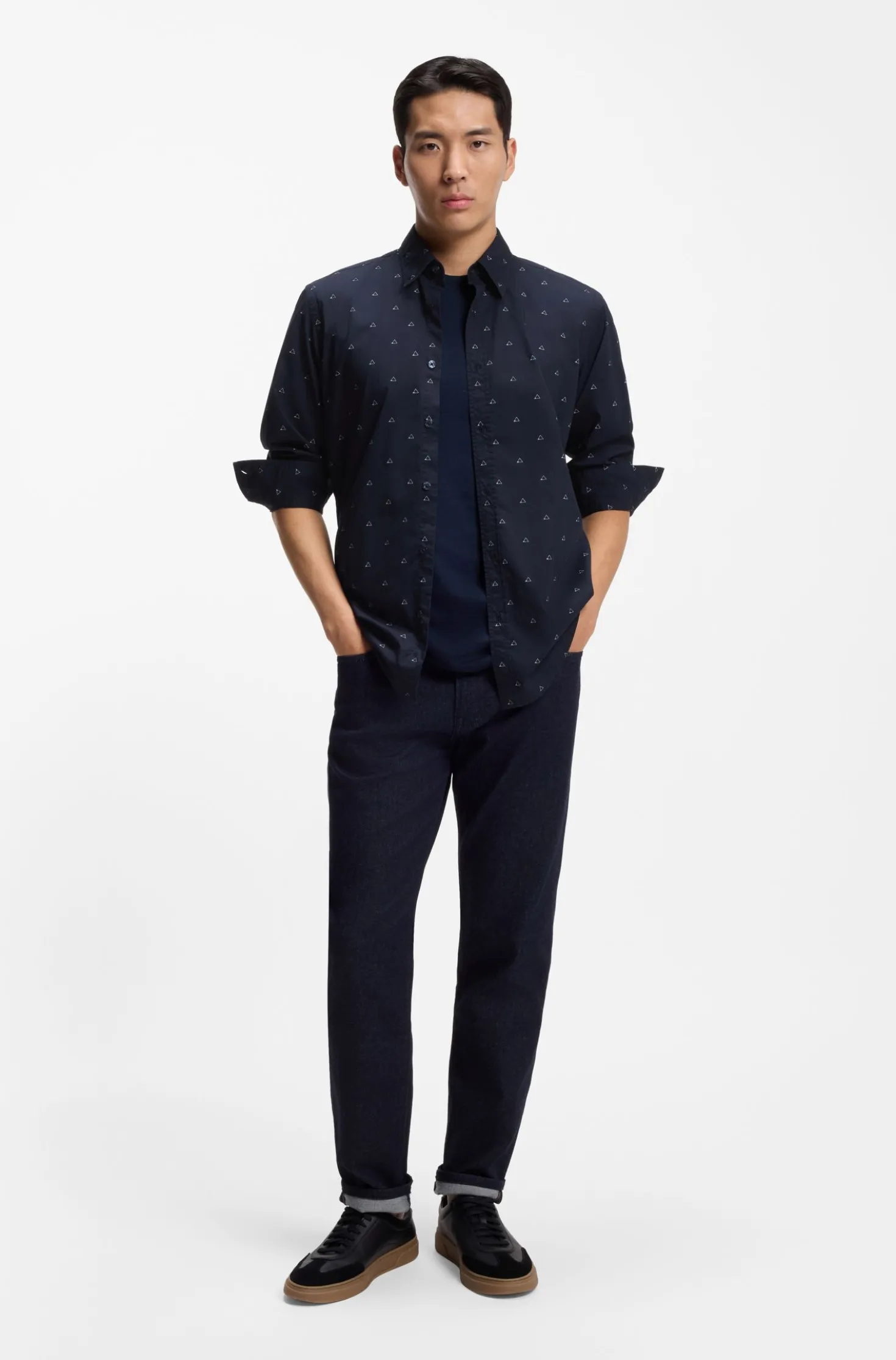Regular-fit shirt in printed cotton poplin