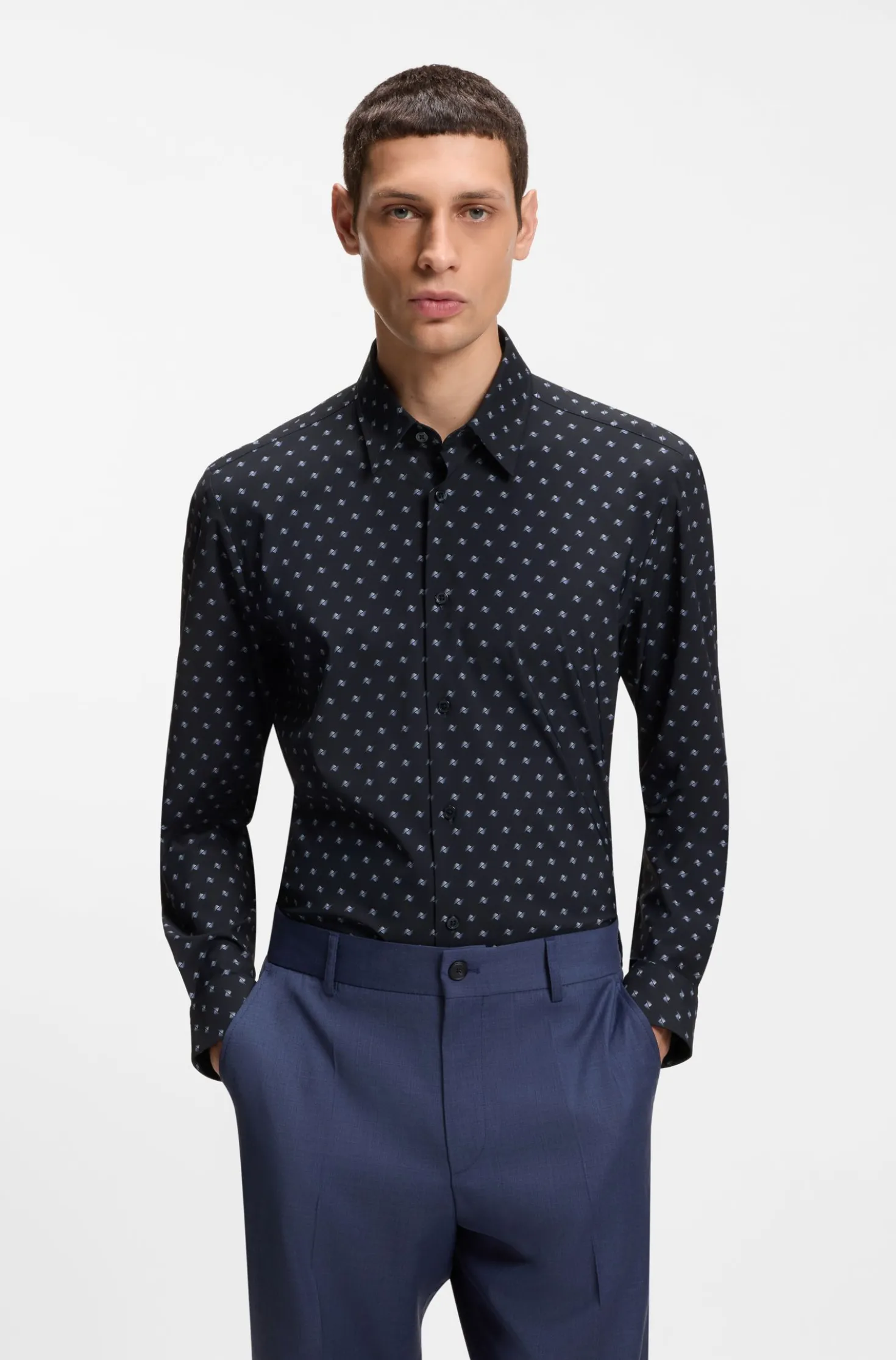 Regular-fit shirt in printed performance-stretch jersey