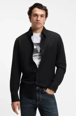 Regular-fit shirt in stretch-cotton dobby