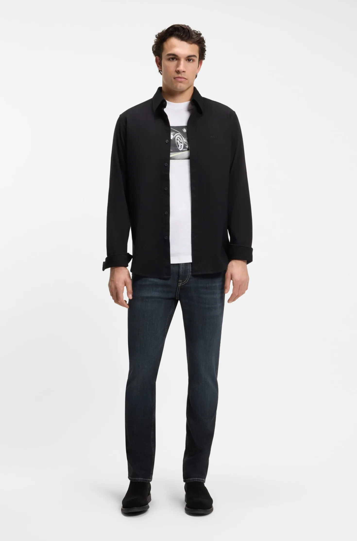 Regular-fit shirt in stretch-cotton dobby