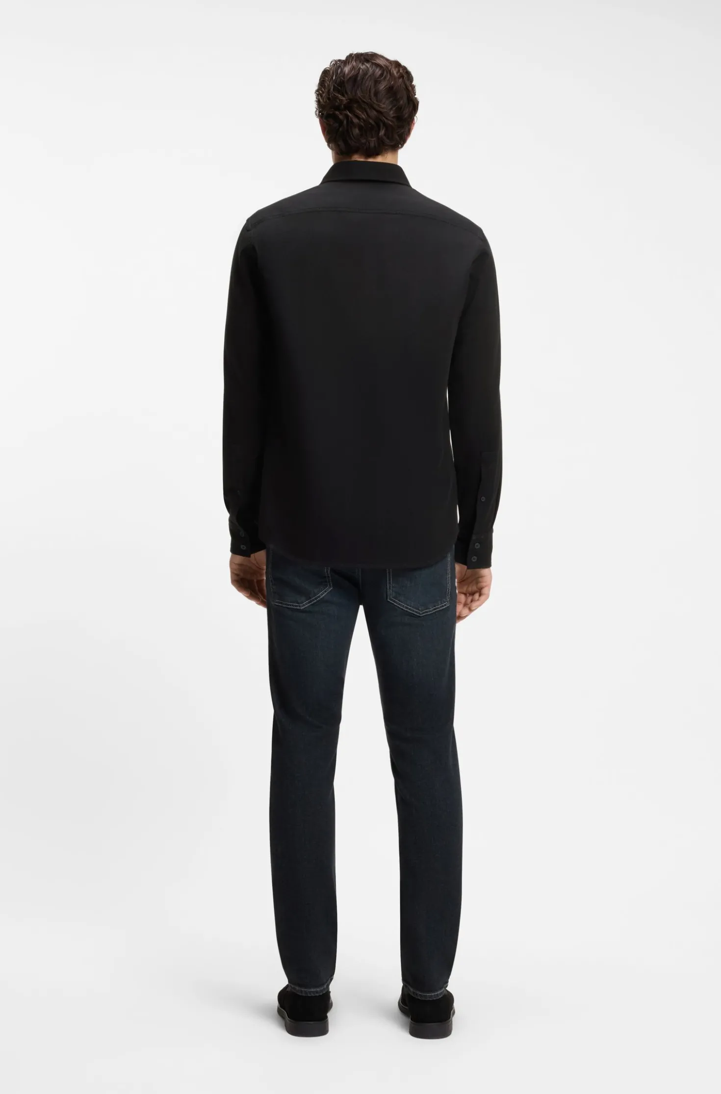 Regular-fit shirt in stretch-cotton dobby
