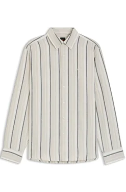 Regular-fit shirt in striped linen and cotton