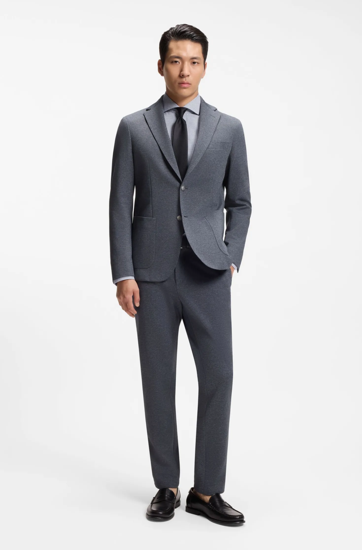 Regular-fit shirt in structured stretch cotton