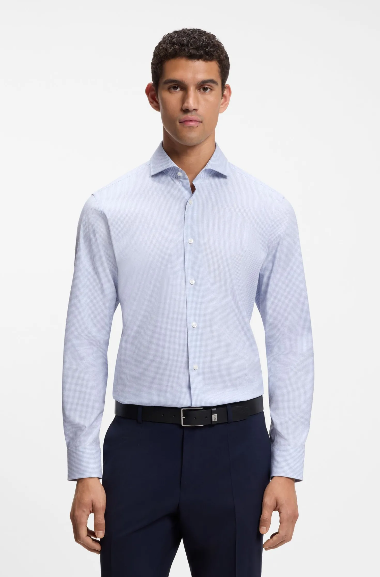 Regular-fit shirt in structured stretch cotton