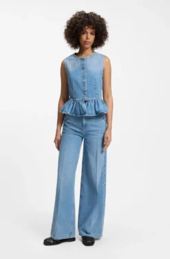 Regular-fit sleeveless blouse in denim with peplum hem
