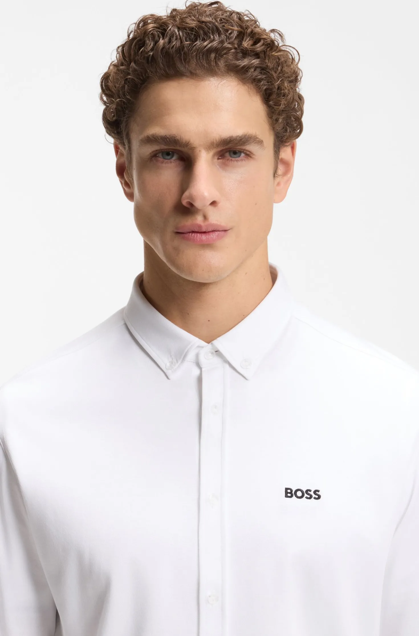 Regular-fit stretch jersey shirt with logo