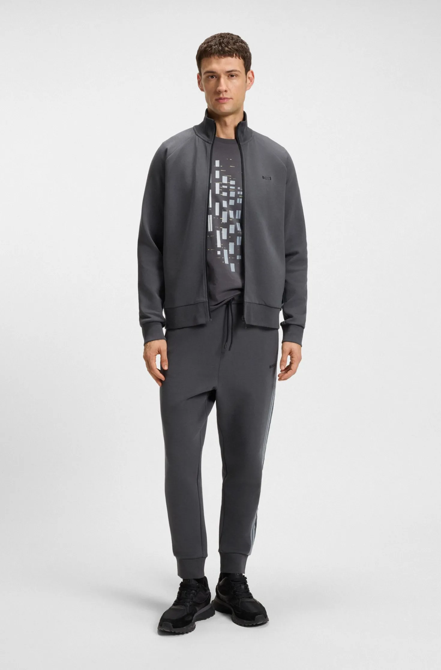 Regular-fit tracksuit set in stretch cotton with striped trims