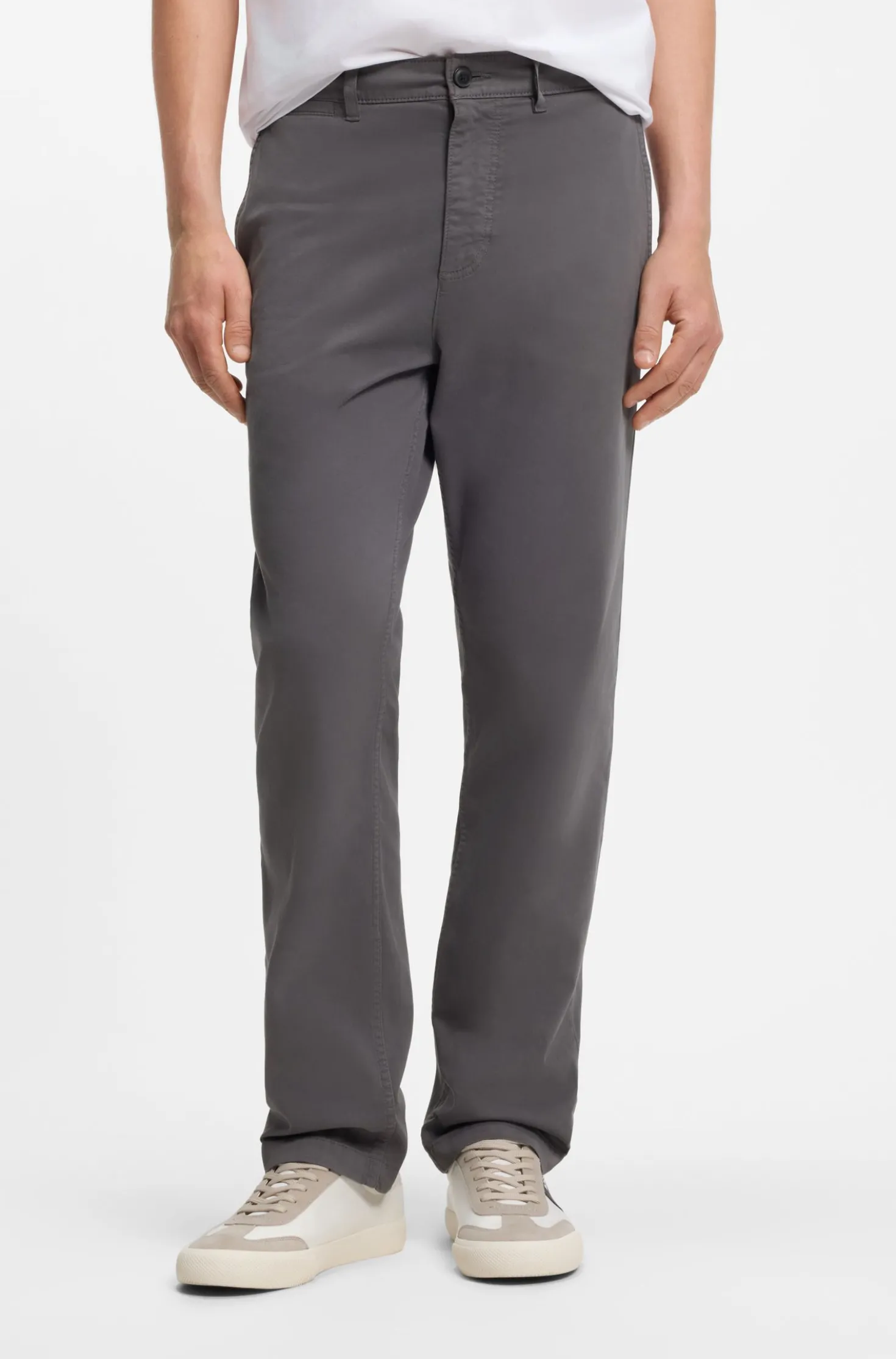 Regular-fit trousers in stretch-cotton satin