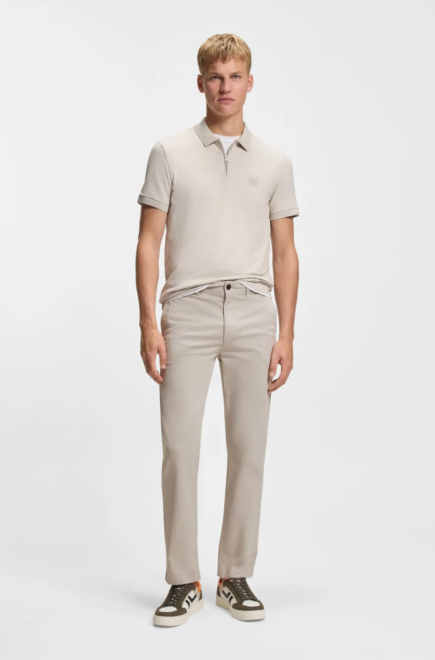 Regular-fit trousers in stretch-cotton satin