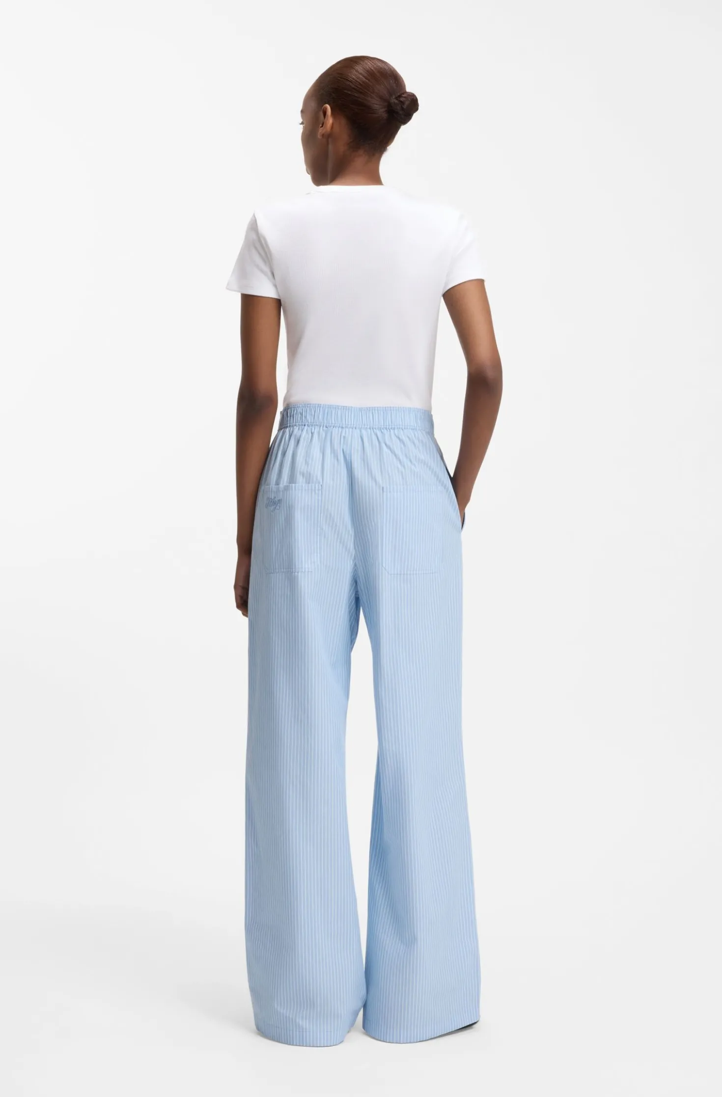 Regular-fit trousers in striped cotton poplin