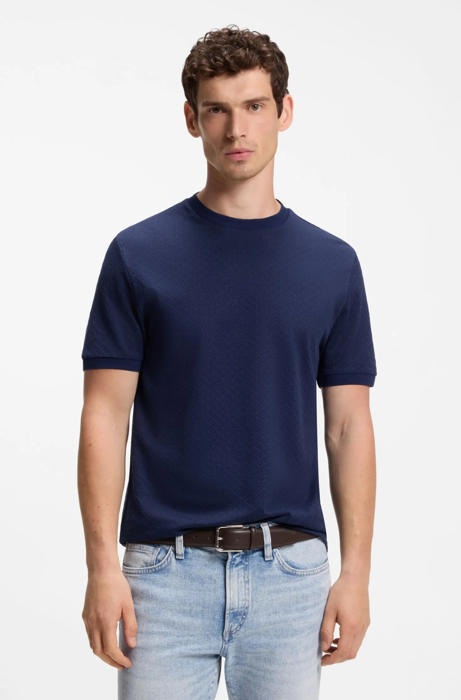 Regular-fit T-shirt in cotton-silk jacquard