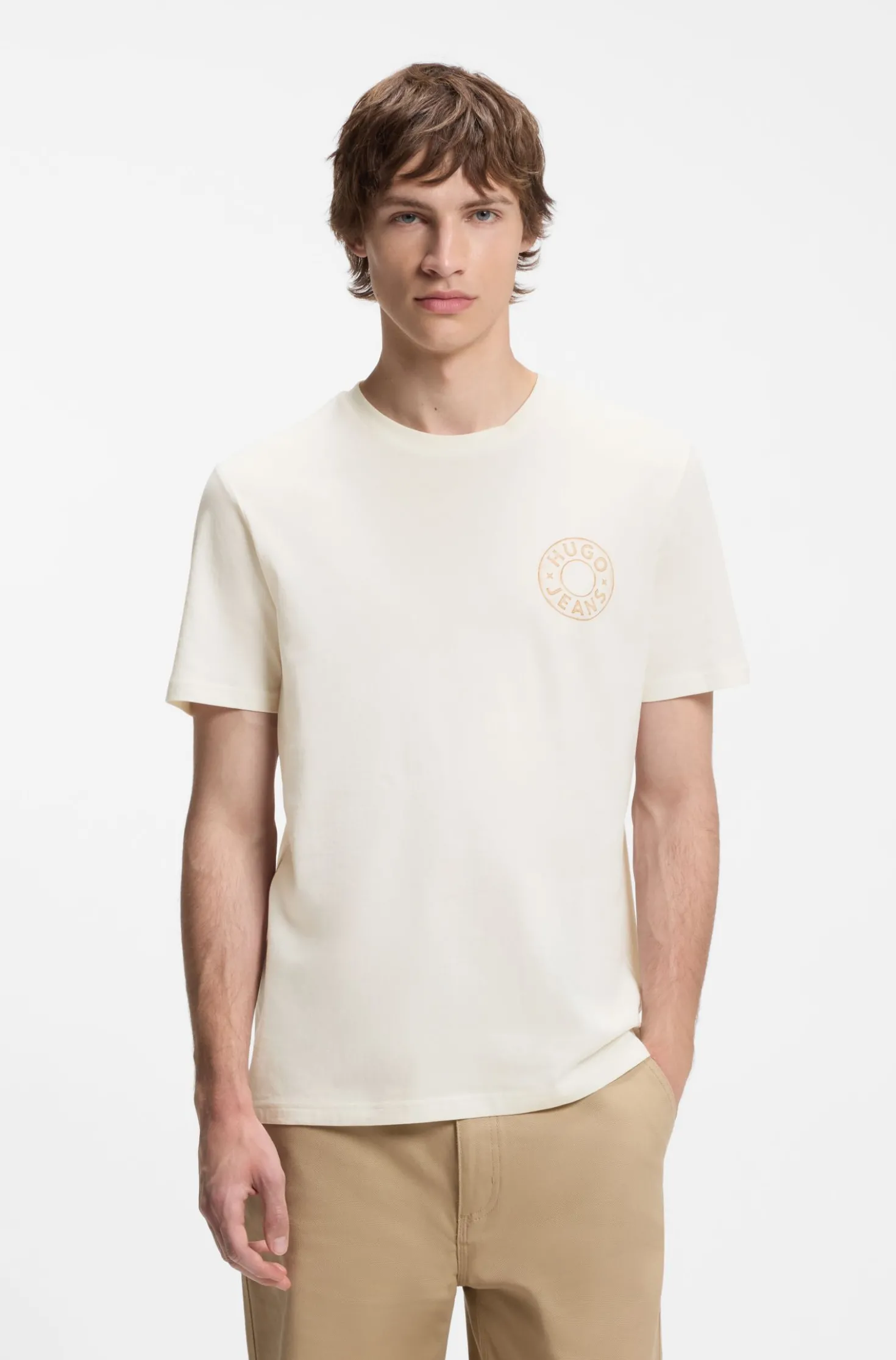 Regular-fit T-shirt in cotton with jeans-button print