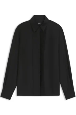 Regular-fit tuxedo-inspired blouse with pintuck pleats