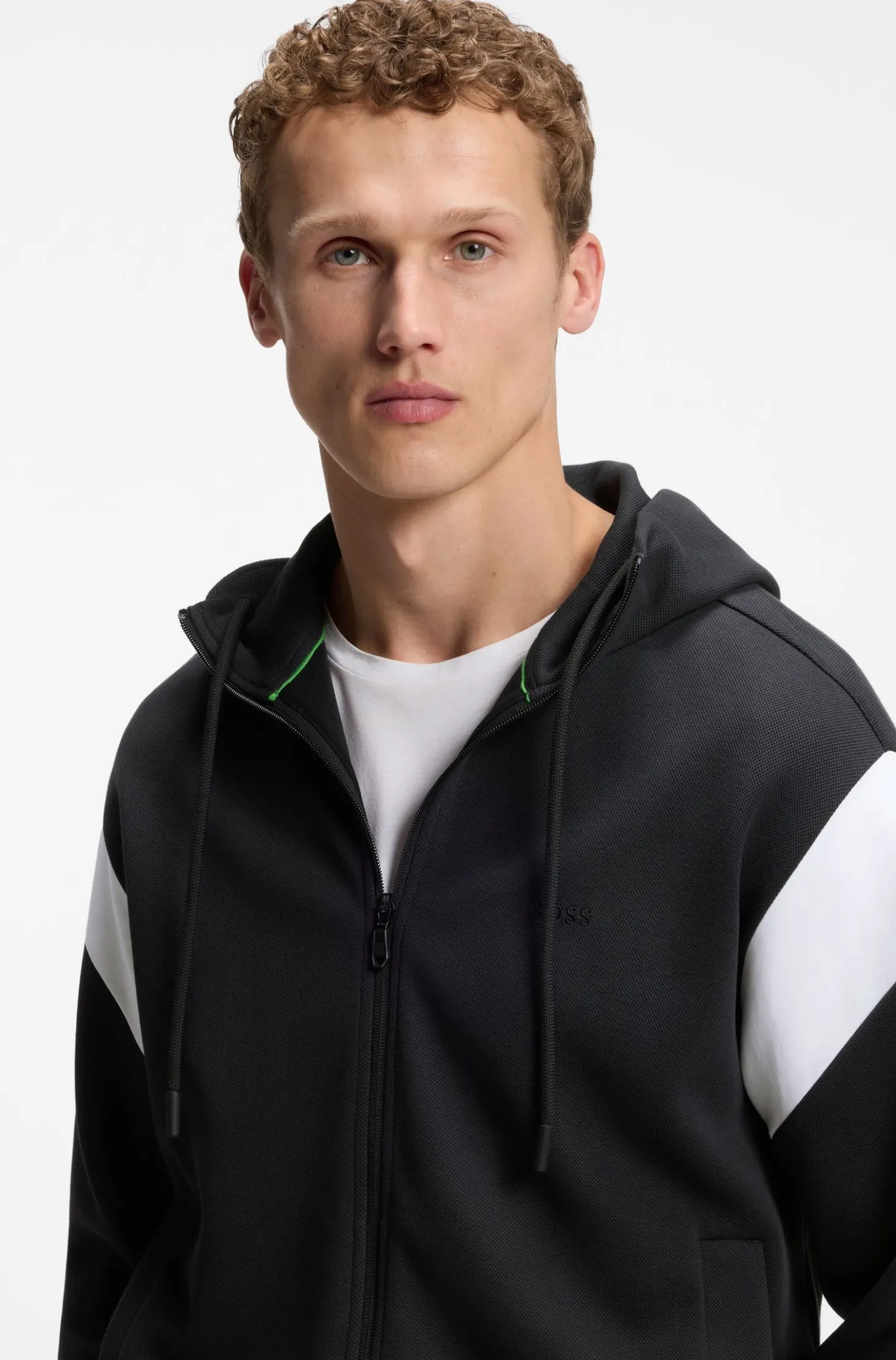 Regular-fit zip-up sweatshirt in spacer piqué