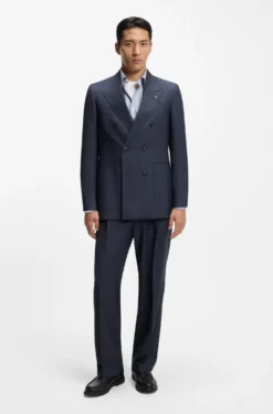 Relaxed-fit blazer in micro-patterned virgin wool