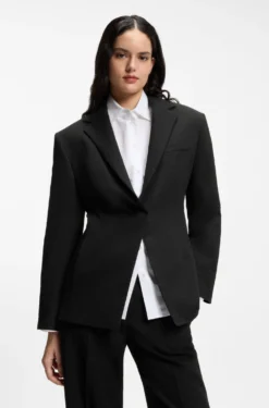 Relaxed-fit blazer in seersucker with chain belt