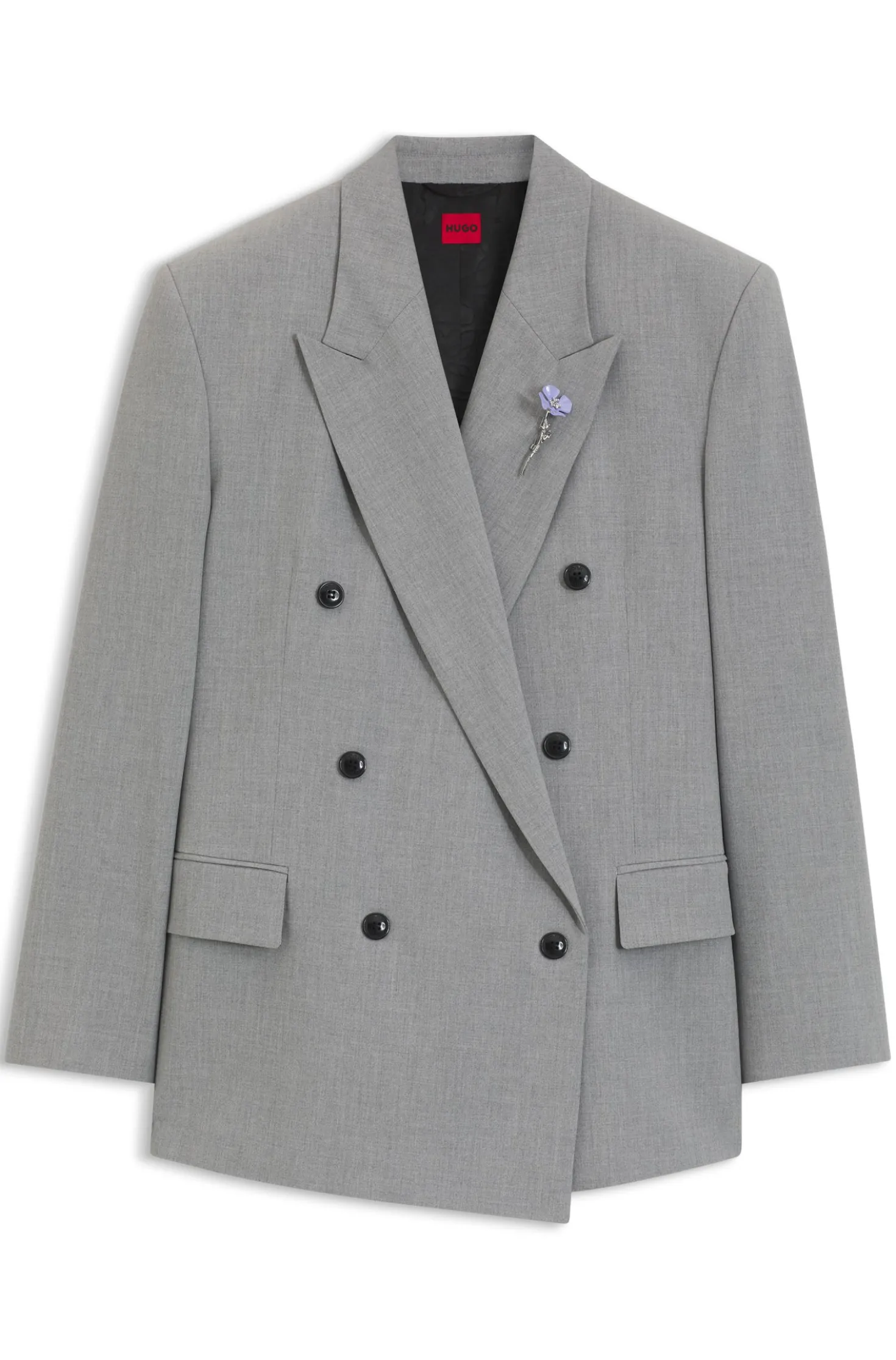 Relaxed-fit blazer with enamel flower brooch