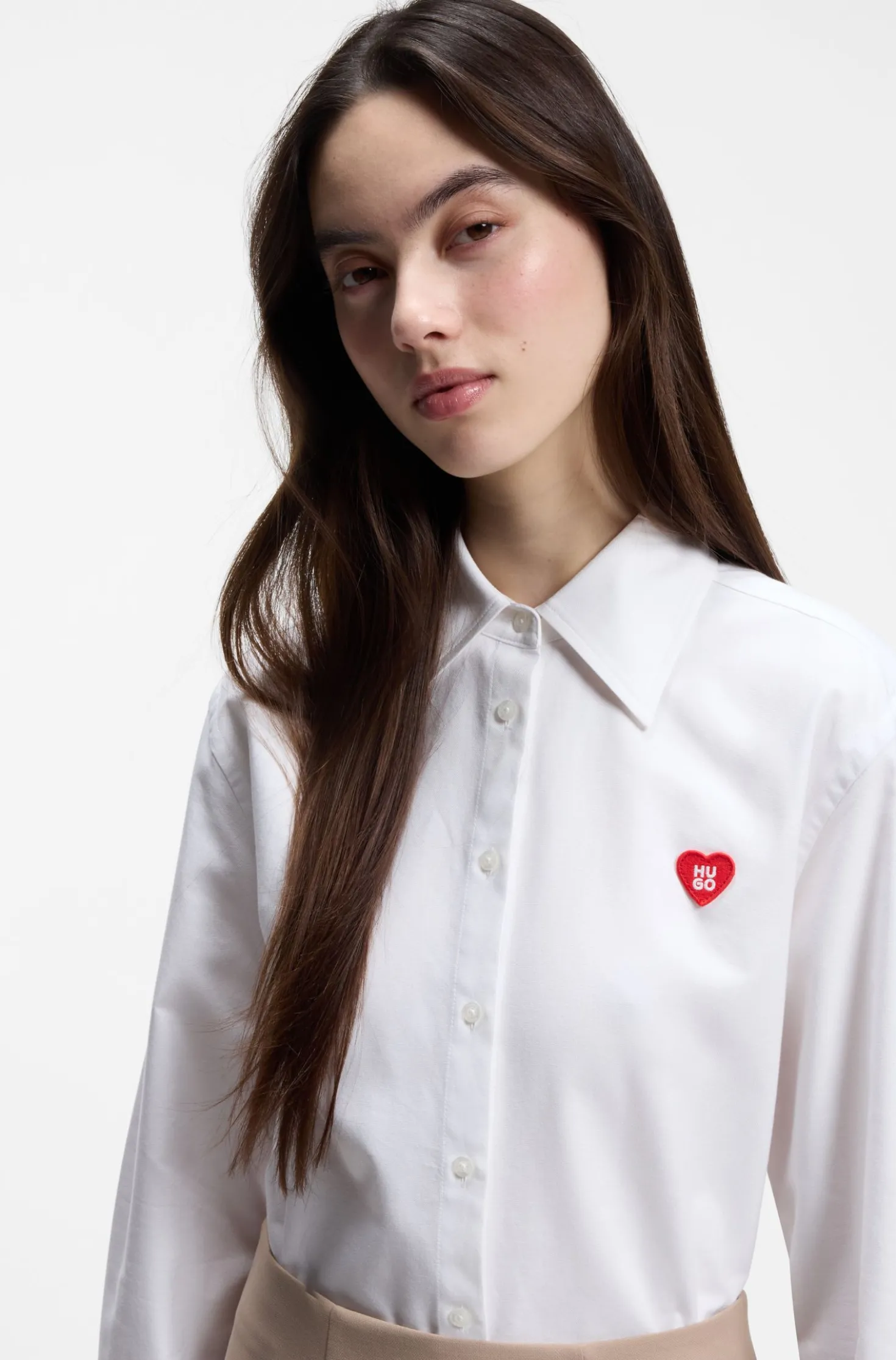 Relaxed-fit blouse in Oxford cotton with heart logo
