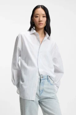 Relaxed-fit blouse in striped cotton canvas