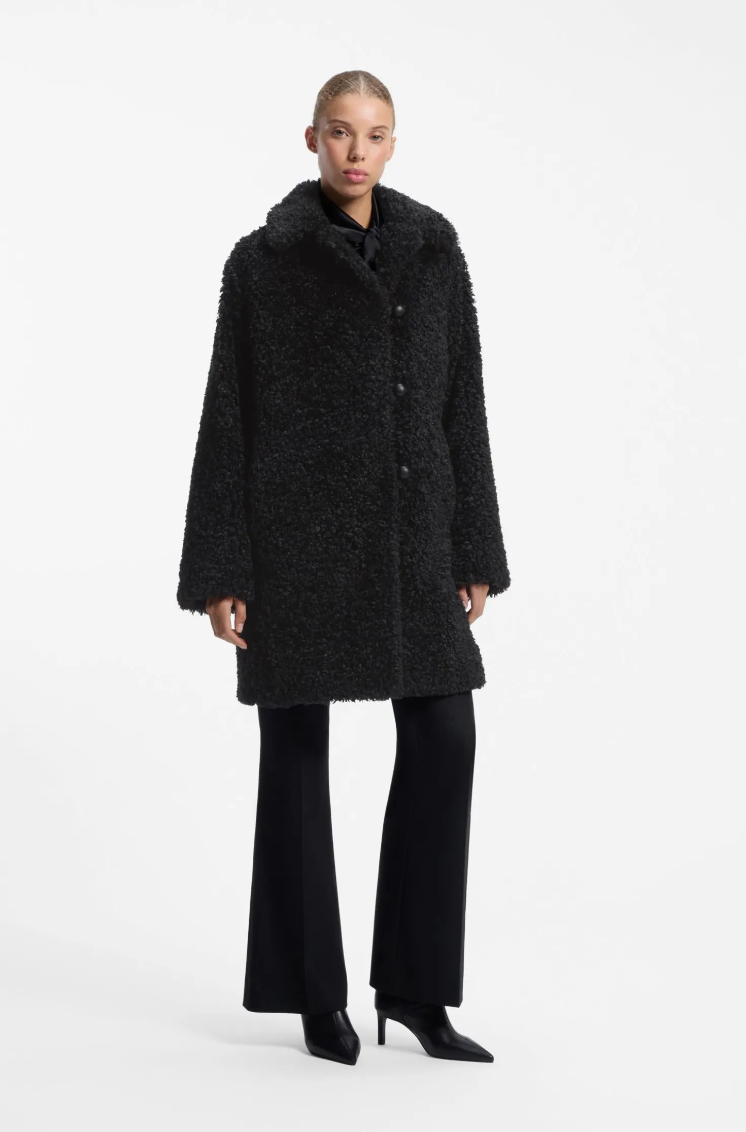 Relaxed-fit coat in textured faux fur