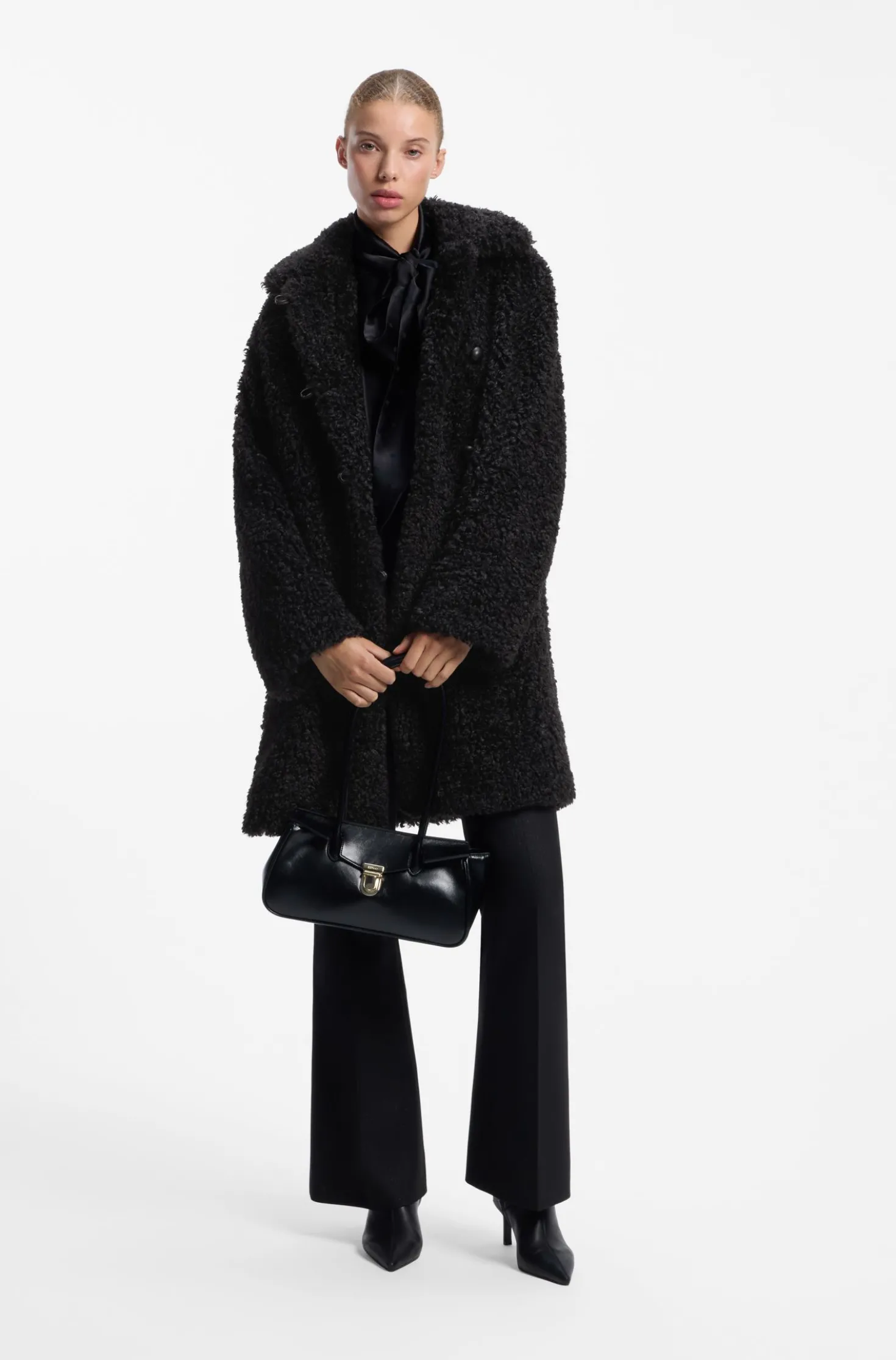 Relaxed-fit coat in textured faux fur