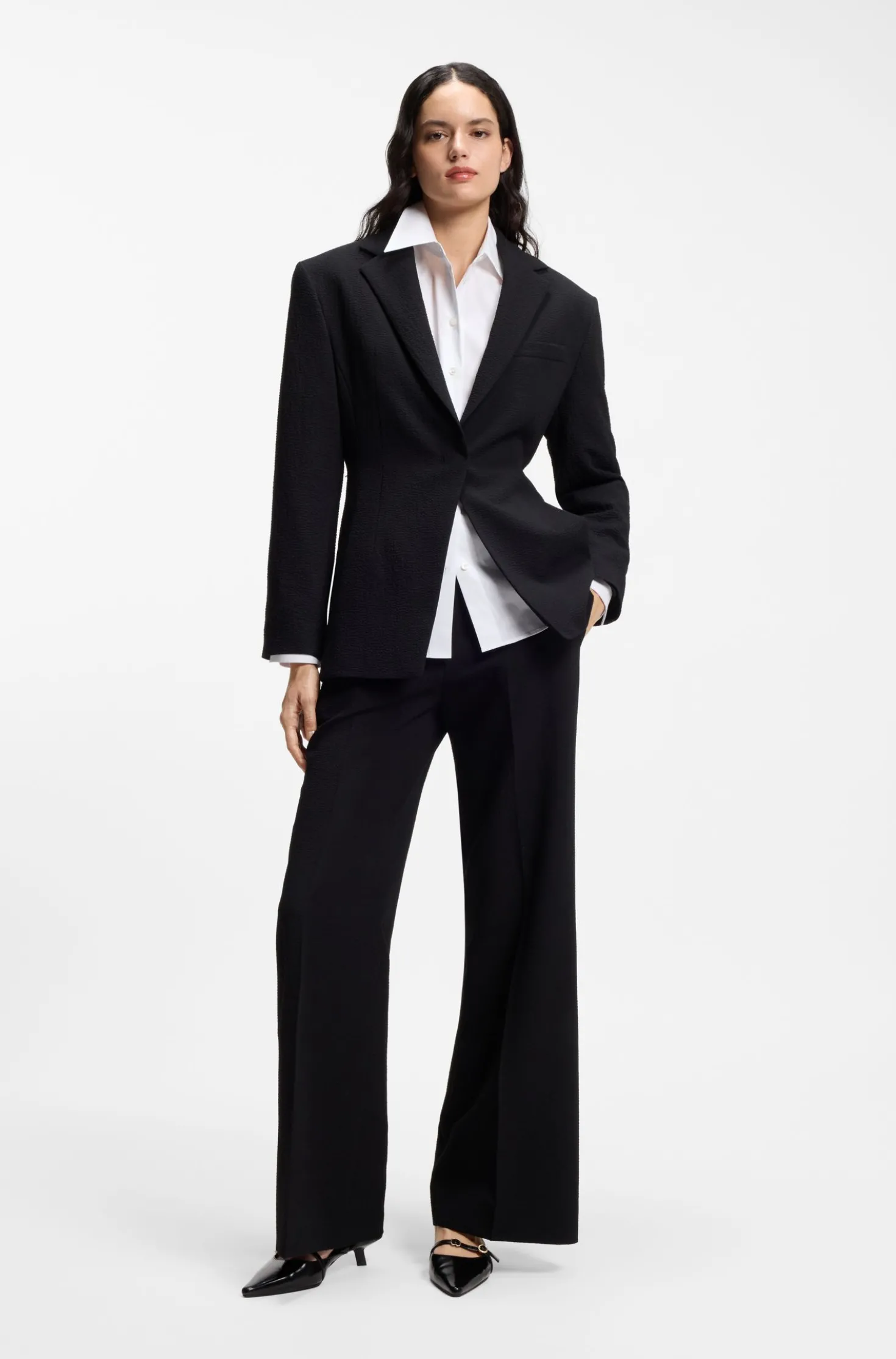 Relaxed-fit cotton blouse with stacked-logo cuff buttons