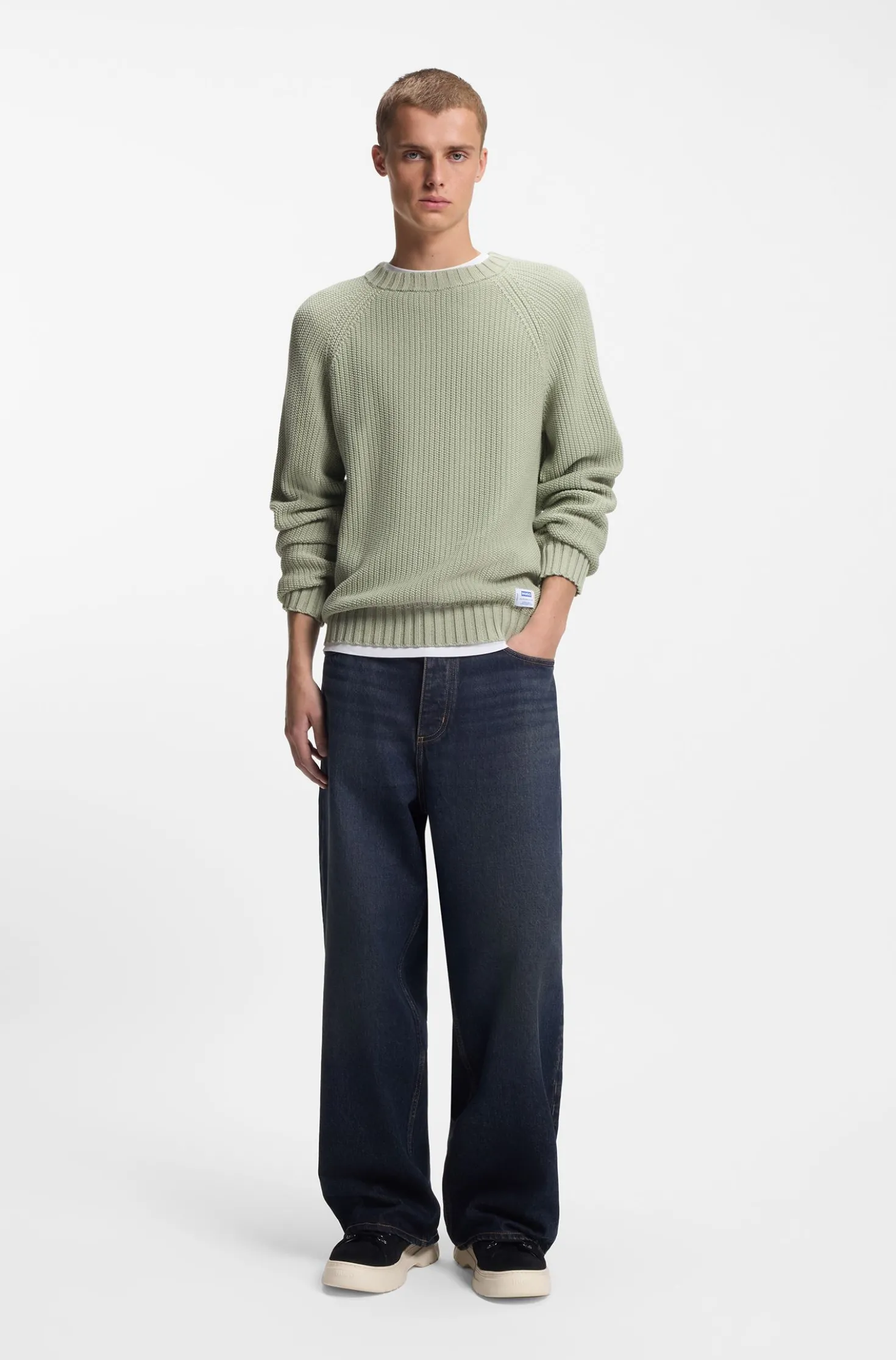 Relaxed-fit cotton sweater with raglan sleeves