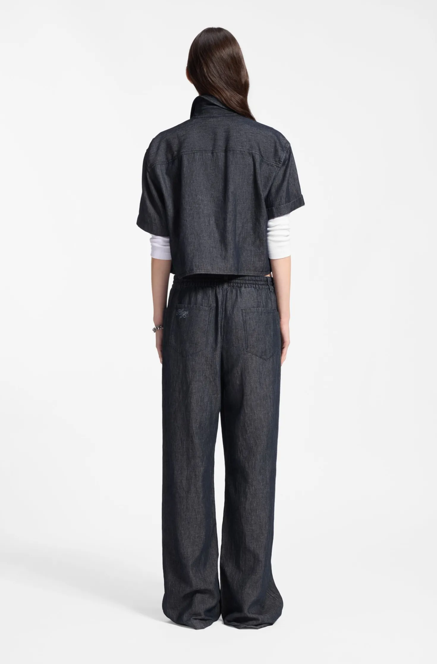 Relaxed-fit cropped blouse in lightweight denim