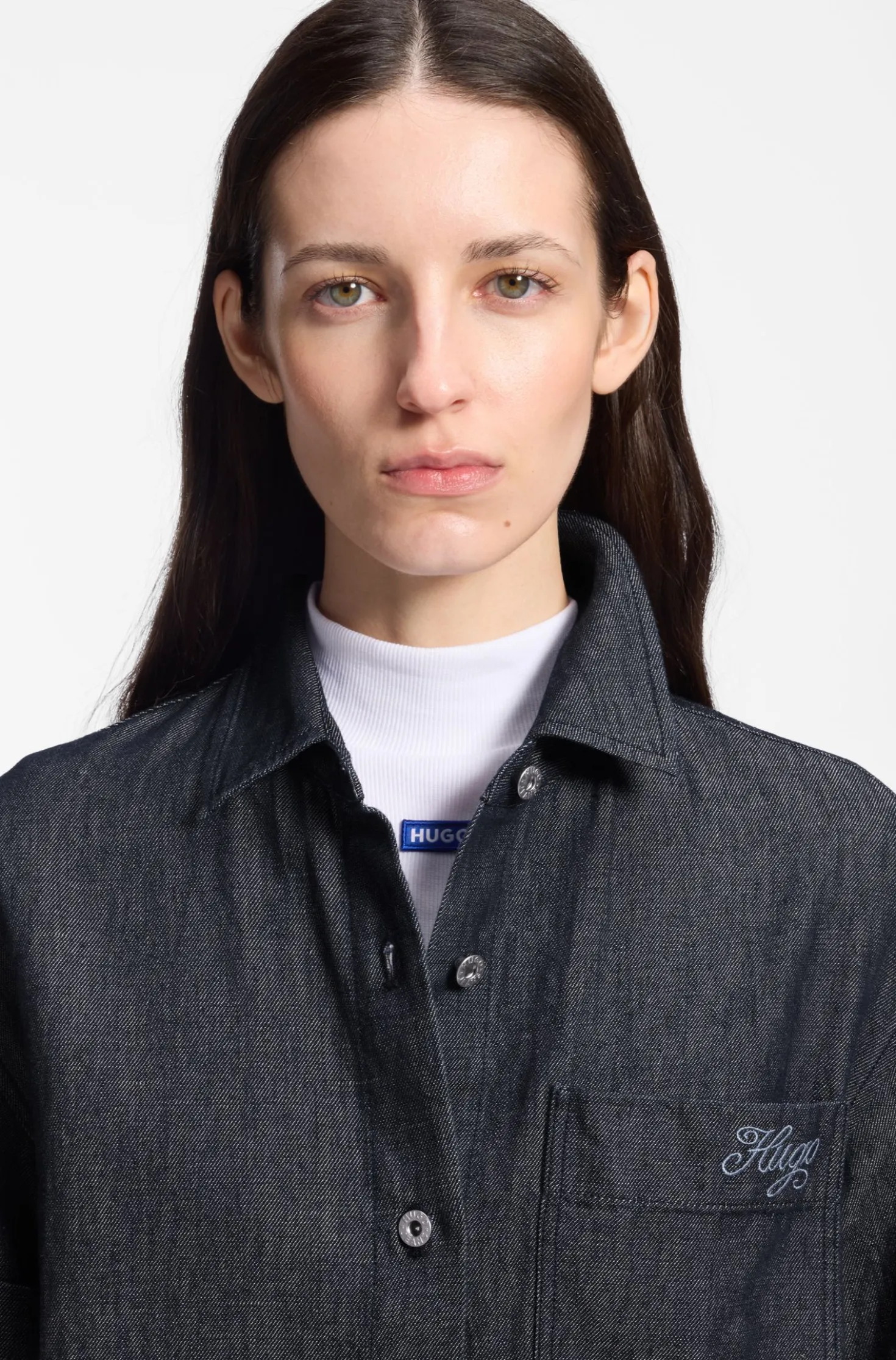 Relaxed-fit cropped blouse in lightweight denim