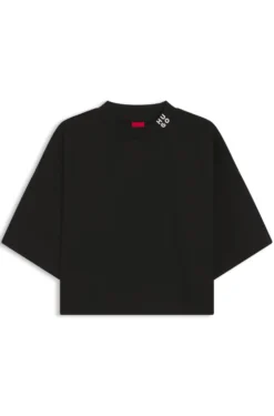 Relaxed-fit cropped T-shirt in cotton with neck logo