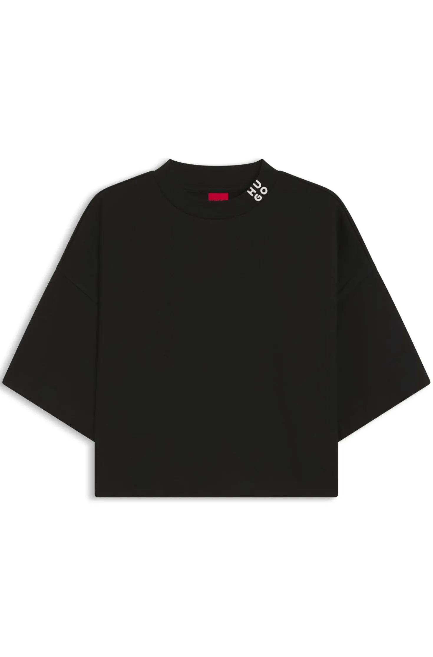 Relaxed-fit cropped T-shirt in cotton with neck logo