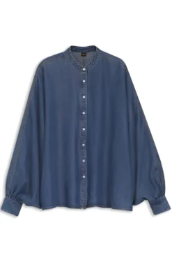 Relaxed-fit denim-look blouse with kimono sleeves