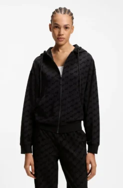 Relaxed-fit hooded jacket with flocked-logo print