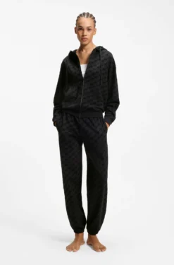 Relaxed-fit hooded jacket with flocked-logo print