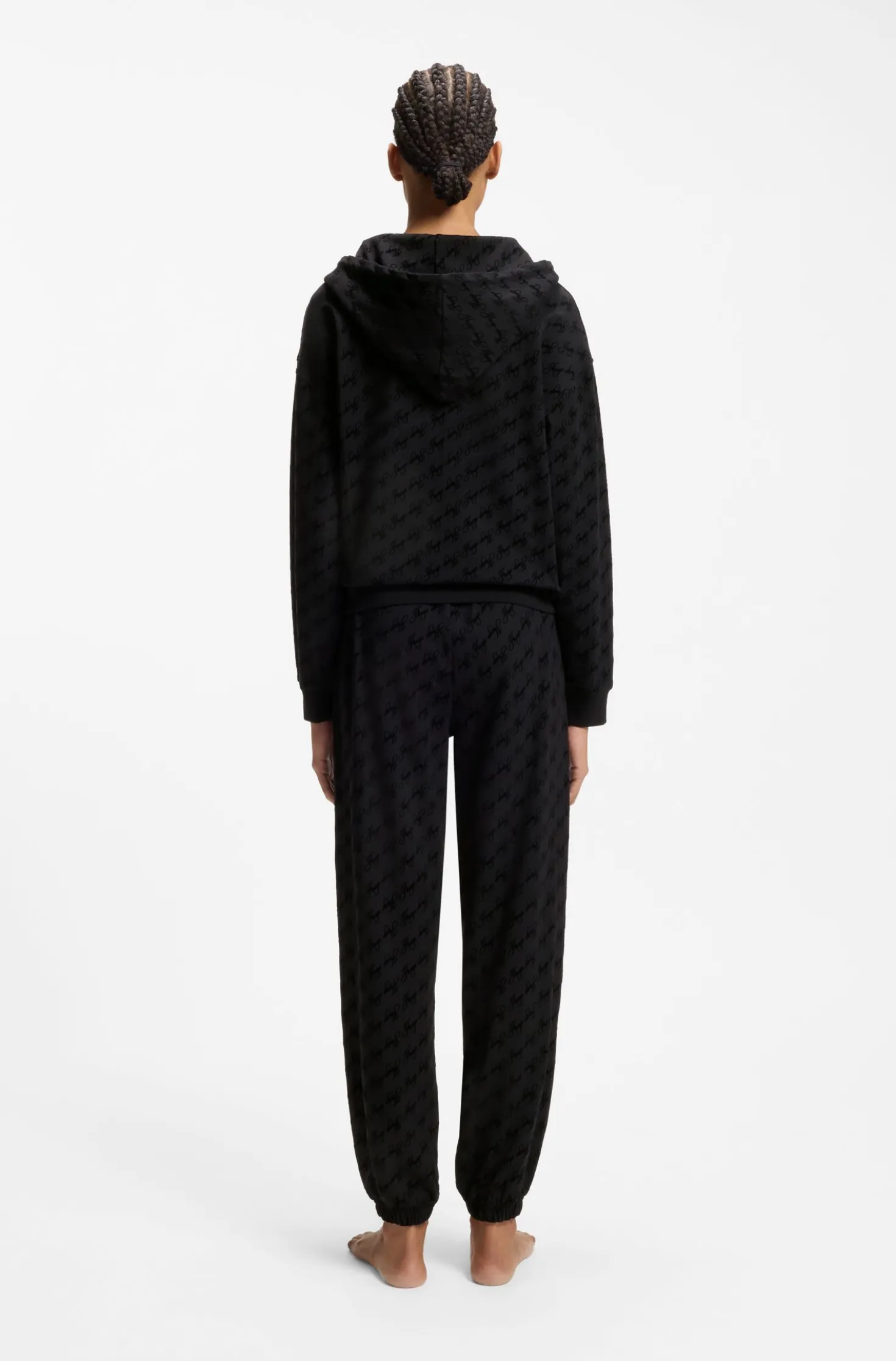 Relaxed-fit hooded jacket with flocked-logo print