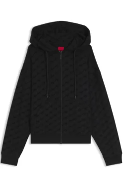 Relaxed-fit hooded jacket with flocked-logo print