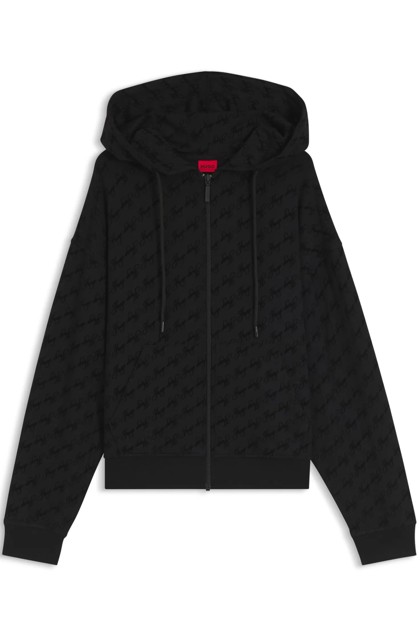Relaxed-fit hooded jacket with flocked-logo print