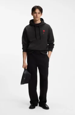 Relaxed-fit hoodie in cotton terry with rose logo
